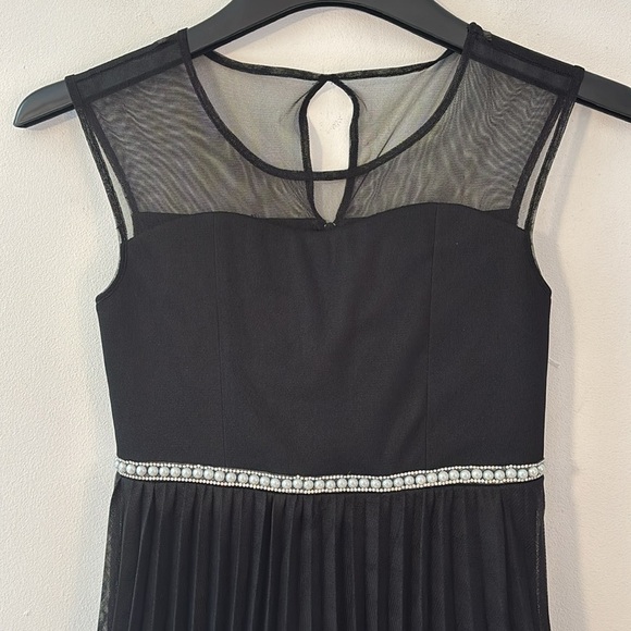 Black Party Dress Girls 12 Pleated Tulle Pearl Fancy Wedding Party Girly Pretty - Picture 3 of 9